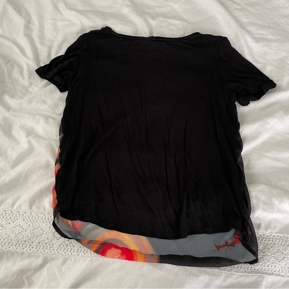 Desigual MEDIUM Black Red Circle Dot Spots Short sleeve Blouse top Shirt lined - Picture 5 of 6